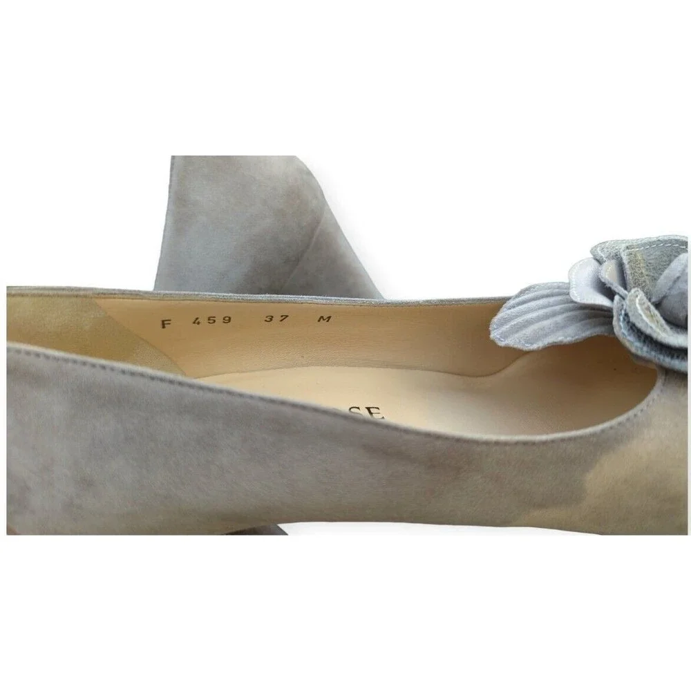 Taryn Rose Gray Flower Suede Pumps Peep Toe Chunky Heel Leather Rose Heels 37 - Picture 4 of 11
